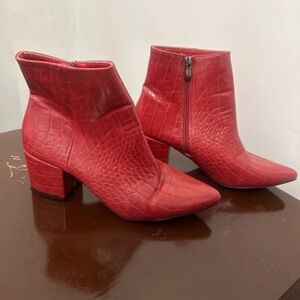 Catherine Malandrino Red Croc-Embossed Ankle Boots